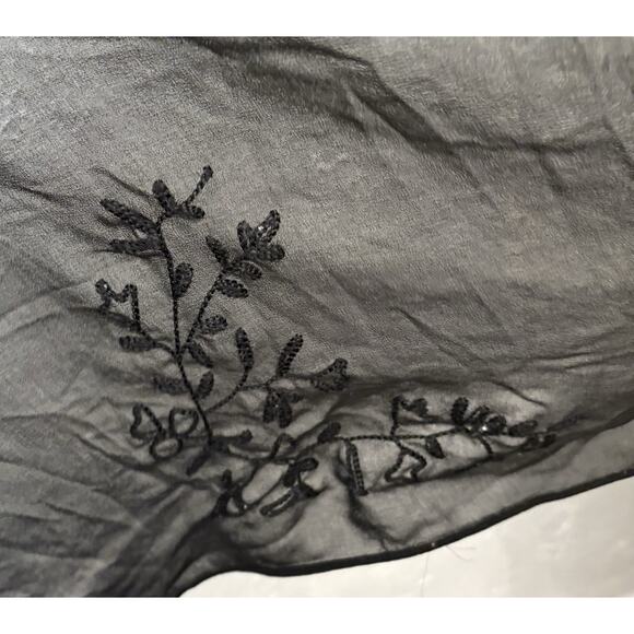 Womens Black Sheer Kimono Style Embroidered Cardigan Witchy Whimsigoth Fringe XL - Picture 3 of 7